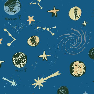 узор с множеством круговых планет и звезд