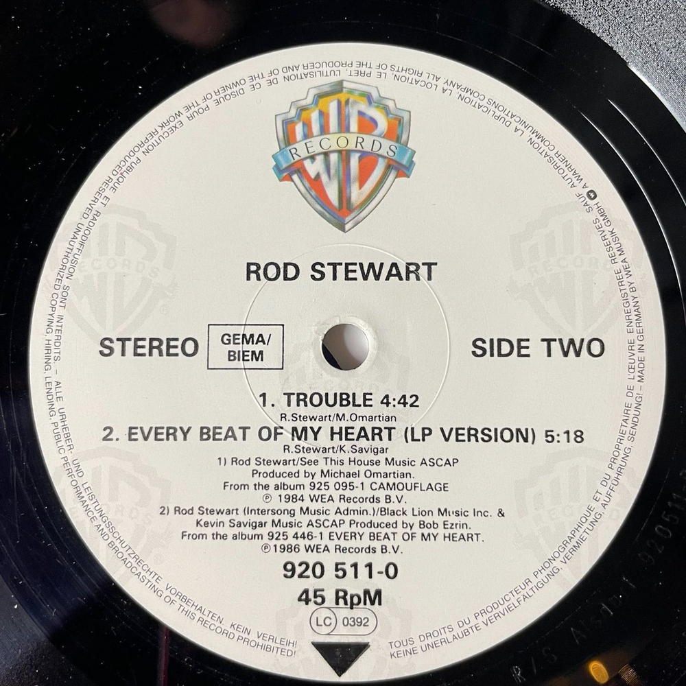 Винтажная виниловая пластинка LP Rod Stewart Every Beat Of My Heart (Tartan Mix) (Germany 1986) Maxi Single 45 RPM