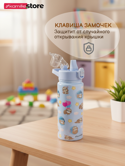 Термос детский 600 мл. с трубочкой Kamille KM 2164 с 3D рисунком