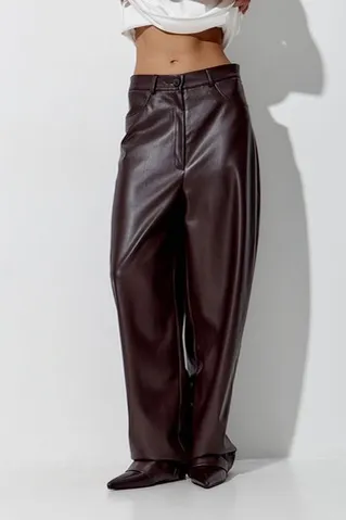 Брюки Baggy из экокожи шоколадного цвета