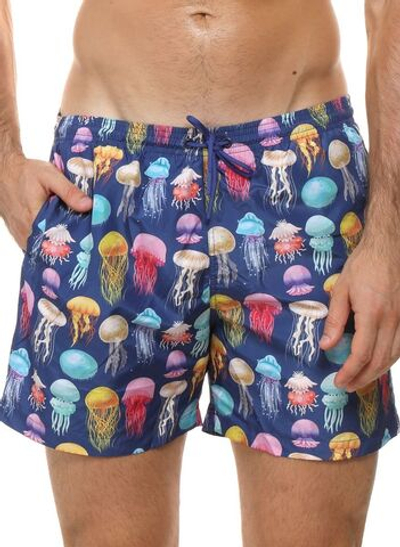 Мужские пляжные шорты с принтом в виде медуз (Размер: XXL) (Цвет: синий)