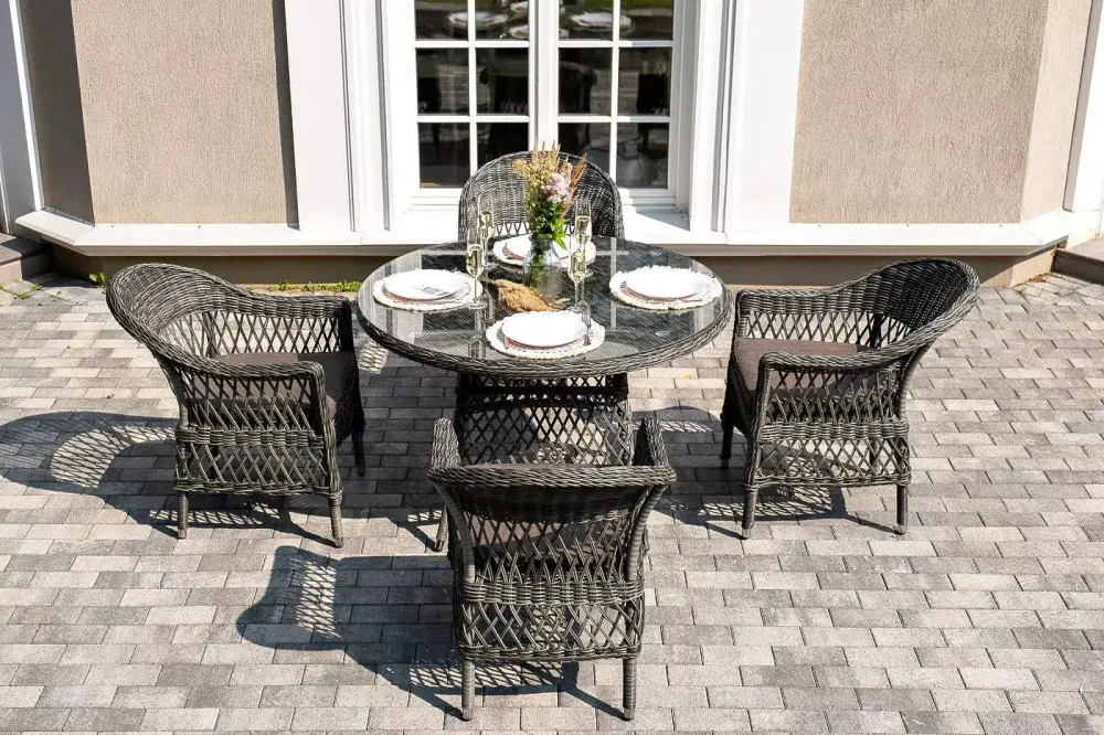 "Дольче" обеденная группа из искусственного ротанга, цвет графит