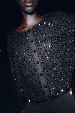 ZARA КАРДИГАН С ПАЙЕТКАМИ, ЧЕРНЫЙ