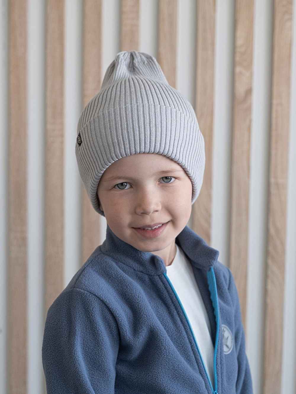 Шапка вязаная-резинка хлопковая КЭП(Серый)