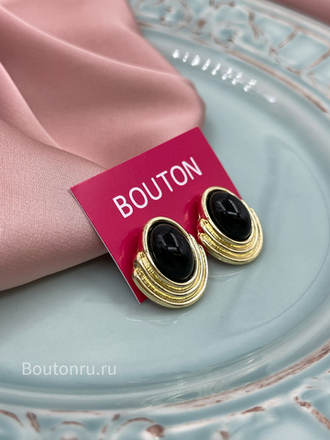 Серьги золото с черным овальным камнем