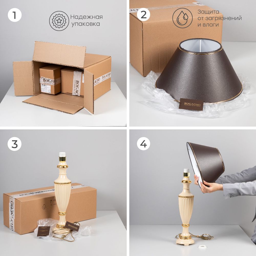 Настольная лампа Ваза Ребристая Айвори с абажуром №38 Vatican (Ватикан) Аквамарин