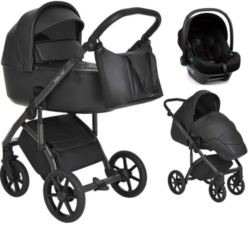 Детская коляска Roan Bass Next Кожа 3 в 1 с автокреслом Tutis Elo Lux Black RN088/1 Black/Black
