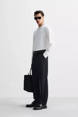 ZARA ФУТБОЛКА ИЗ ПЛОТНОГО ХЛОПКА С ДЛИННЫМИ РУКАВАМИ, БЕЛЫЙ