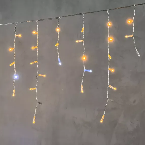 Светодиодная бахрома с колпачком 4,9 x 0,5 м желтая с мерцанием белого диода 220В, 200 LED, провод прозрачный ПВХ, IP65 (PIL200BLWCAP-10-2Y)