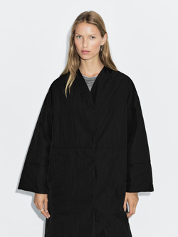 Massimo Dutti Длинное стеганое пальто с платком, черный