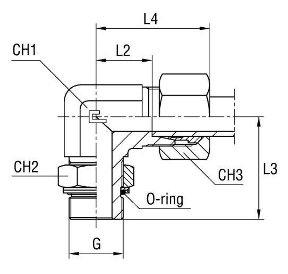 Штуцер ввертной регулируемый 90 BSP 3/8&quot; DL12 уплотнение G (в сборе)