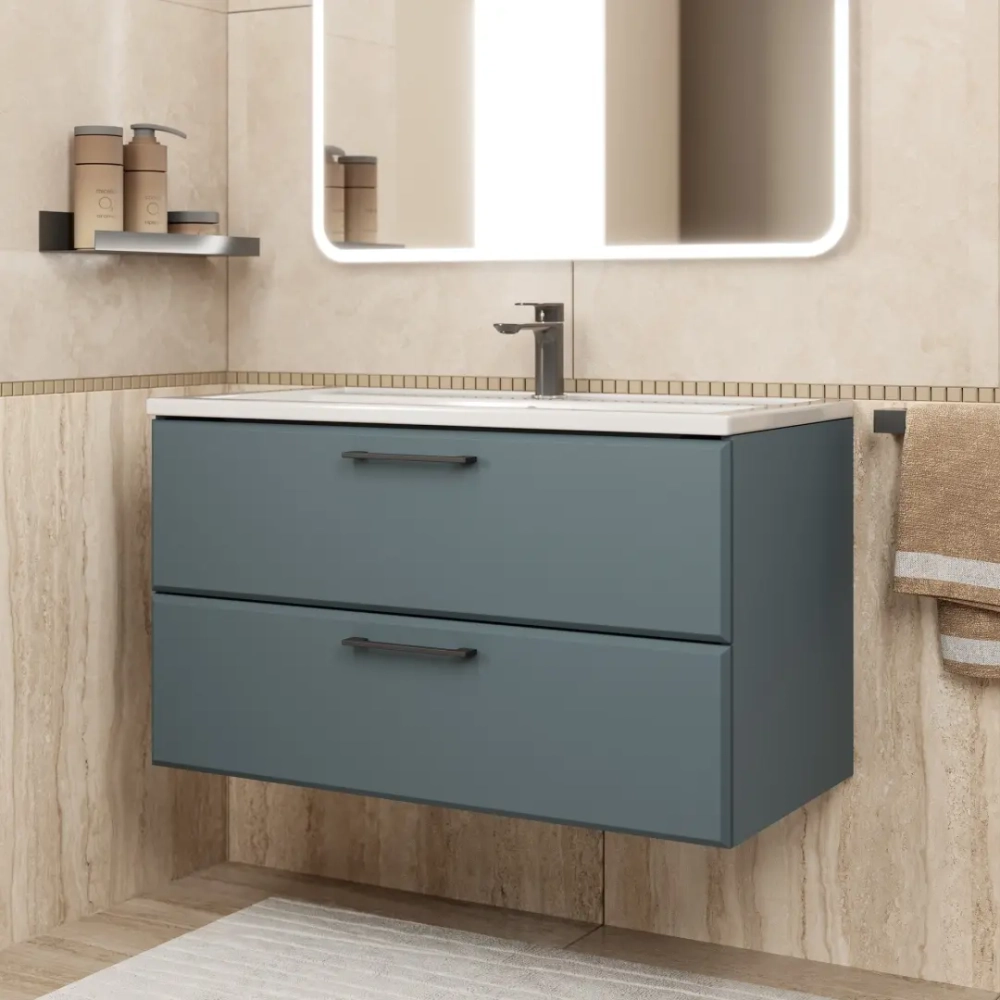 Тумба с раковиной для ванной Uperwood Foster New 90 см, подвесная, серый графит