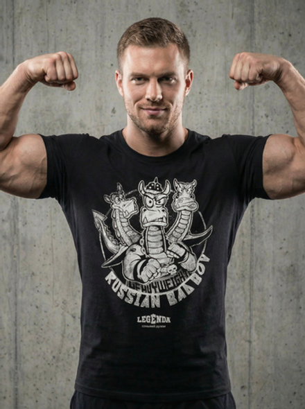 Футболка спортивная хлопковая мужская черная LEGENDA Горыныч белый