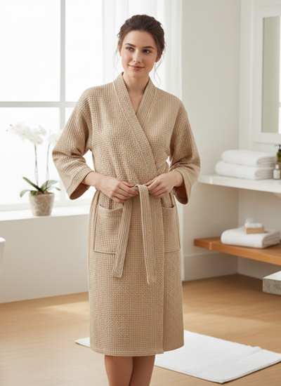 Халат укороченный вафельный "кимоно" женский