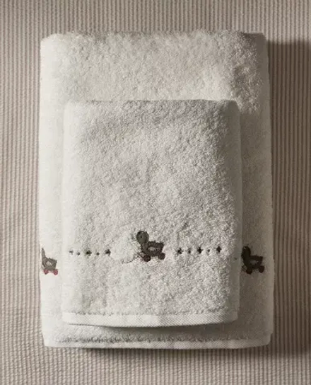 ZARA HOME ДЕТСКОЕ БАННОЕ ПОЛОТЕНЦЕ С ВЫШИВКОЙ "УТОЧКА", ЖЕЛТОВАТО-БЕЛЫЙ