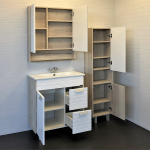 Тумба-умывальник Comforty Клеон-75Н белый/дуб дымчатый с раковиной Quadro 75