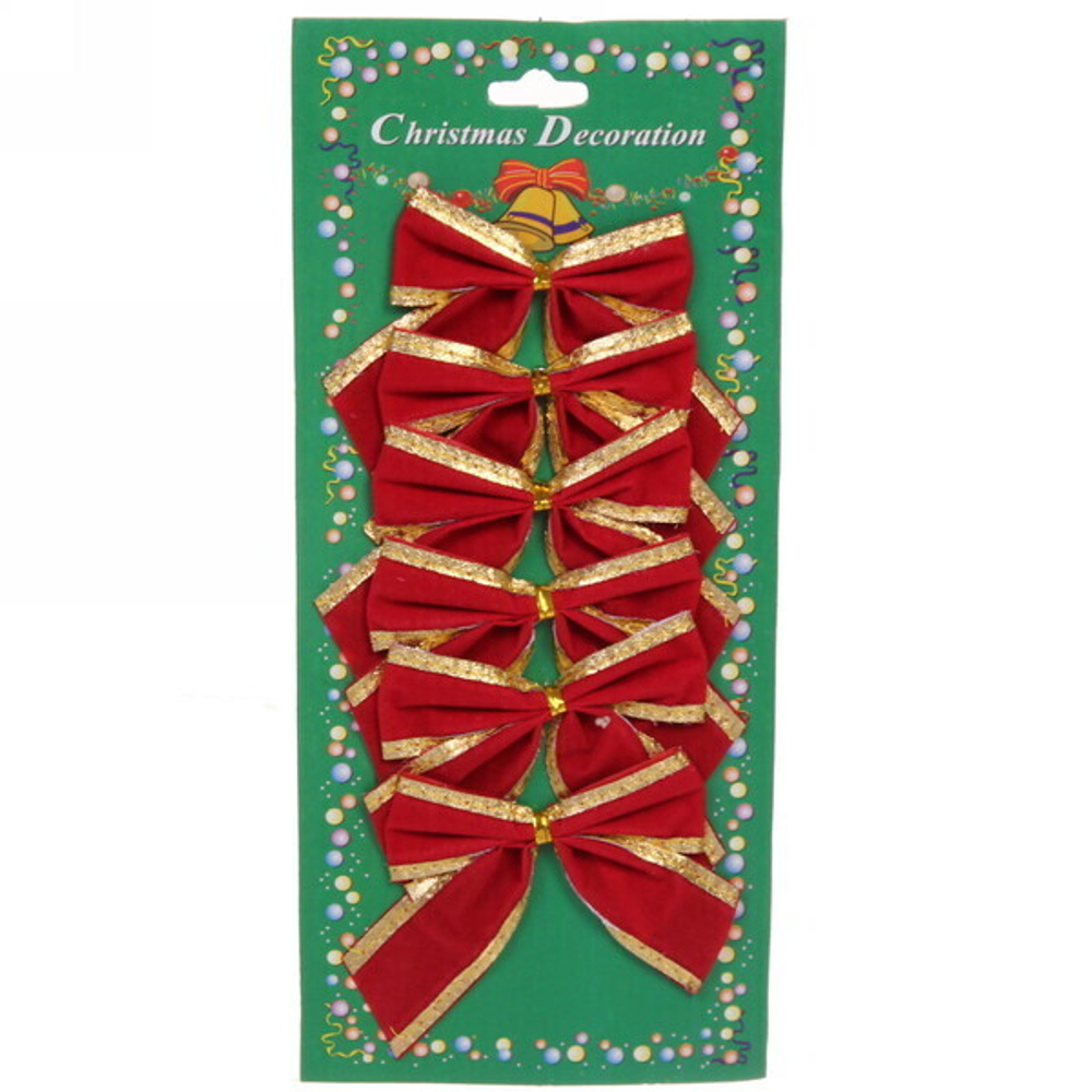 Бант на ёлку «Золотой кант» 8*7 см (набор 6шт), Красный