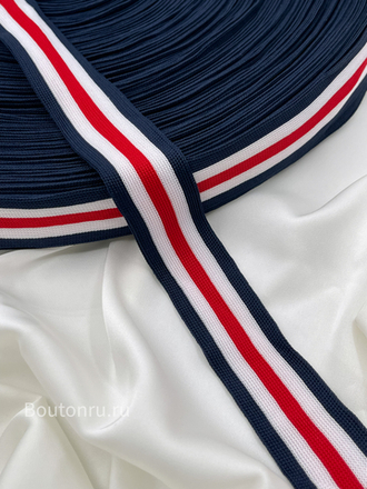 Резинка (тесьма) красно-синяя с белыми полосками 3,2 см