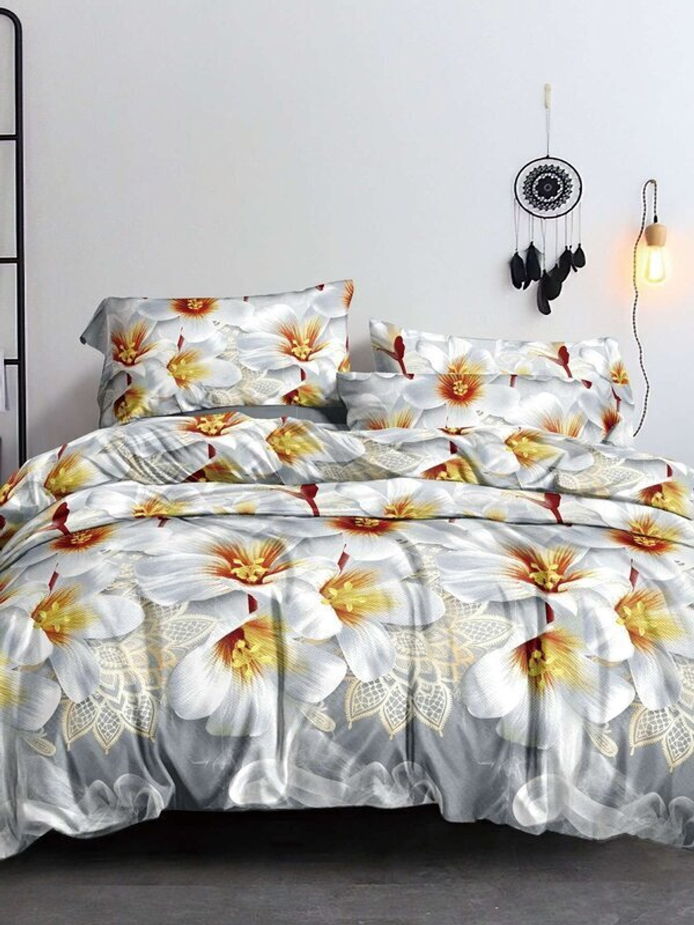 Постельное белье 1,5 полисатин Павлайн Белые цветы в ажуре (ПТ) 668-11