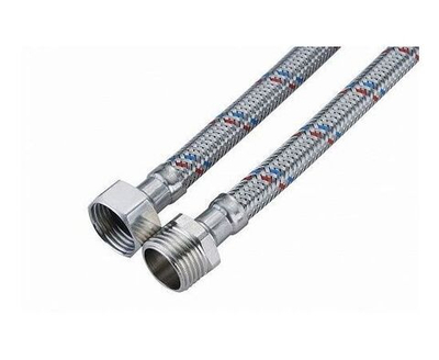 AQUALINE Подводка гибкая для воды с нак.гайкой-ЛАТУНЬ,стальная оплетка 1/2-40см,(вн-нар, г/ш),1427