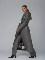 Женский кожаный плащ серый