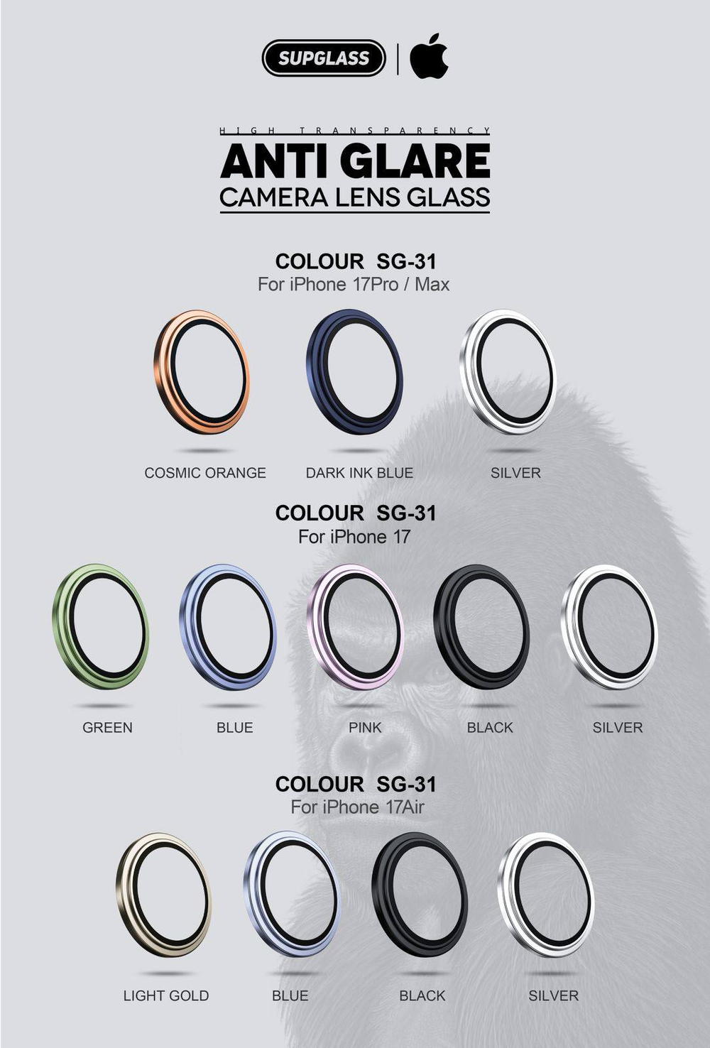 SupGlass Camera lens glass Anti Glare XC-34 16pro/16pro Max Colorless