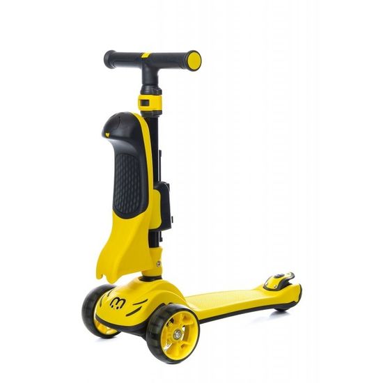 Самокат-беговел 3 в 1 Scooter Micar Transformer складной со светящимися колесами, сиденьем и родительской ручкой желтый