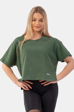 Женская укороченная футболка Nebbia 417 Loose Fit “The Minimalist” Crop Top Dark green