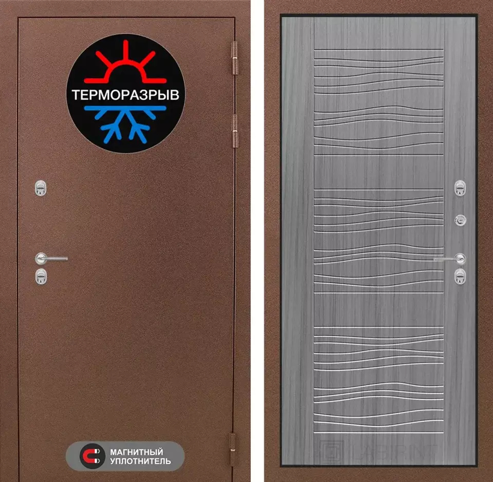 Дверь с терморазрывом входная Лабиринт Термо Магнит 06 - Сандал серый