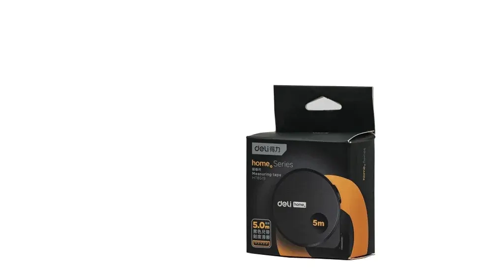 Рулетка "Home Series Black" Deli HT8519 5мх19мм (Эксклюзивный дизайн, корпус из софттач пластика, противоскользящая резиновая вставка, подарочная упаковка)