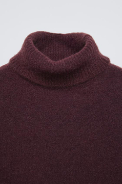ZARA ВЯЗАНЫЙ СВИТЕР С ВЫСОКИМ ВОРОТОМ, ЦВЕТ БУРГУНДСКОГО ВИНА