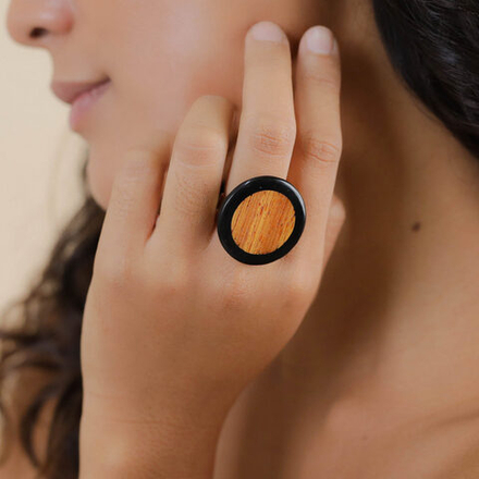 Кольцо Nature Bijoux, Cannelle, разъемное, с рогом и деревом байонг, NB26.1-19-25977 (коричневый)