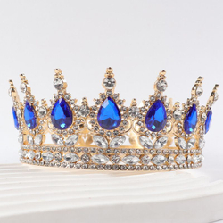 Декоративная корона на торт, золото (Синие камни)