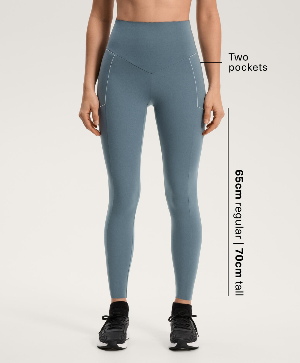 OYSHO Легинсы длиной до щиколотки с высокой посадкой и карманами, компрессионные, длиной 65 см, синеватый