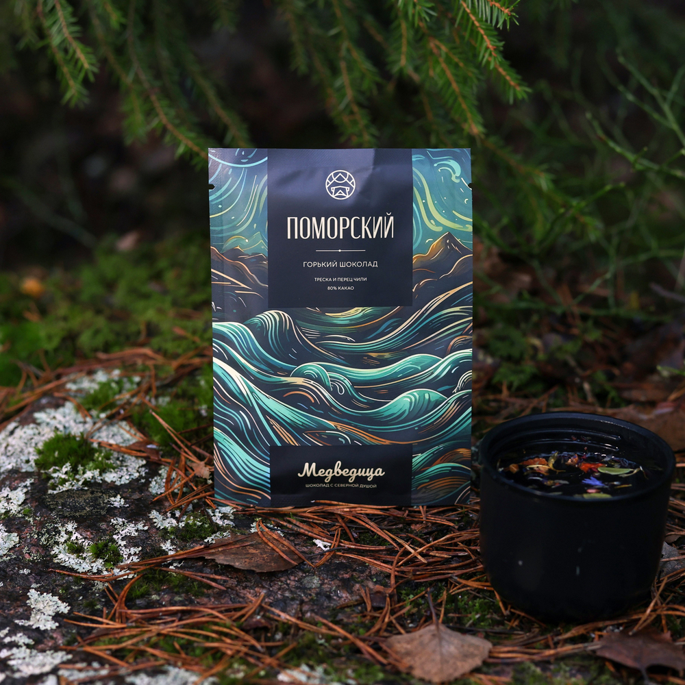Горький шоколад "Поморский" с треской и перцем чили 40 г