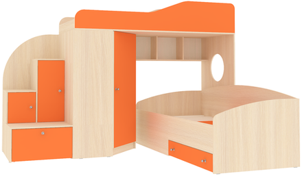 Кровать-чердак КарИВи Кадет 2  Дуб Молочный Оранжевый