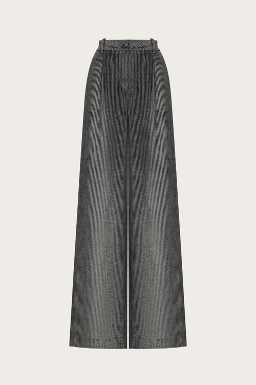 БРЮКИ ИЗ СЕРОГО БАРХАТА С ЛЮРЕКСНОЙ НИТЬЮ