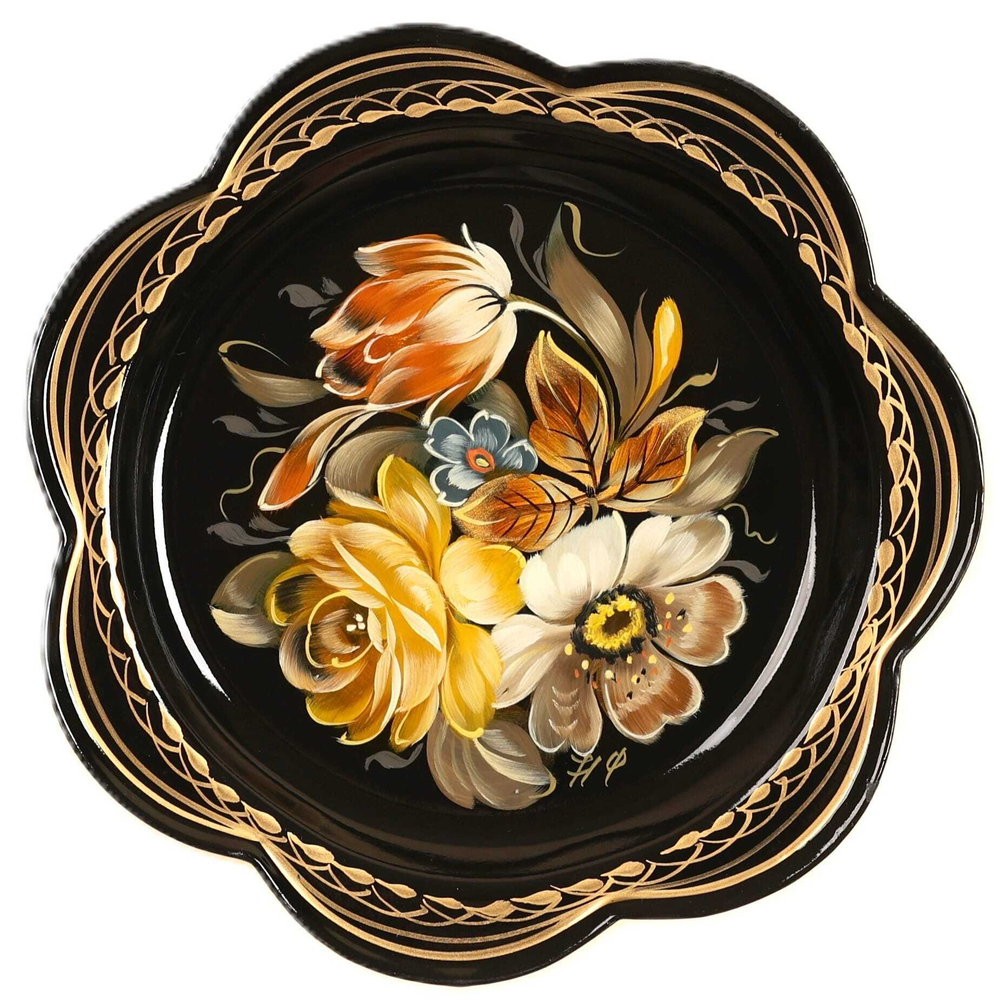 Жостовский поднос декоративный, размер 18 см (A1), металлический