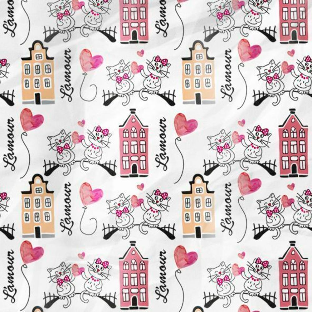 Упаковочная бумага (0,7*1 м) Влюбленные котики, 1 шт.