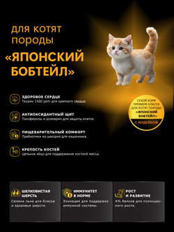 Корм сухой для котят породы Японский бобтейл, с индейкой, 2кг, QUATTRO