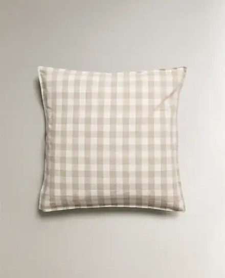 ZARA HOME НАВОЛОЧКА В КЛЕТКУ, СВЕТЛО-БЕЖЕВЫЙ