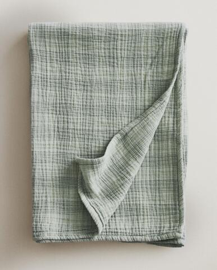 Zara Home плед из хлопка, зелёный, в клетку · 3196/004