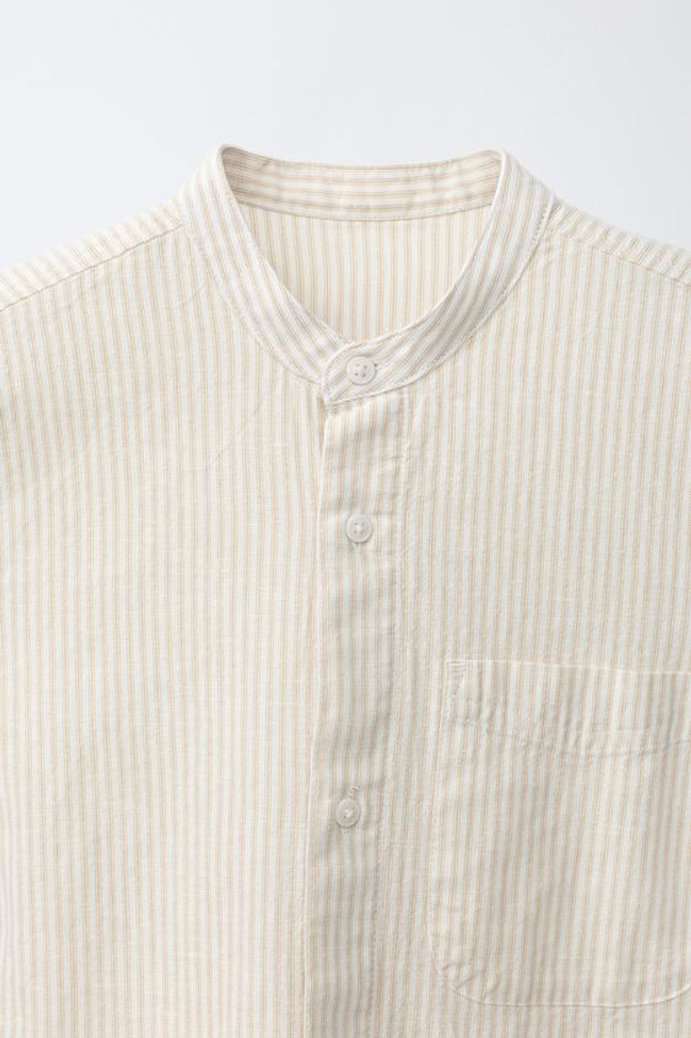 ZARA РУБАШКА ИЗ ХЛОПКА И ЛЬНА В ПОЛОСКУ, ПЕСОЧНЫЙ