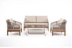 "Канны" лаунж-зона 4-местная из роупа со столиком "Канны" цвета "дуб", основание дуб, роуп бежевый