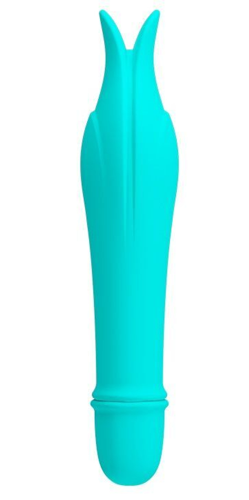 Мятный миниатюрный вибромассажер Edward с усиками - 14,5 см.