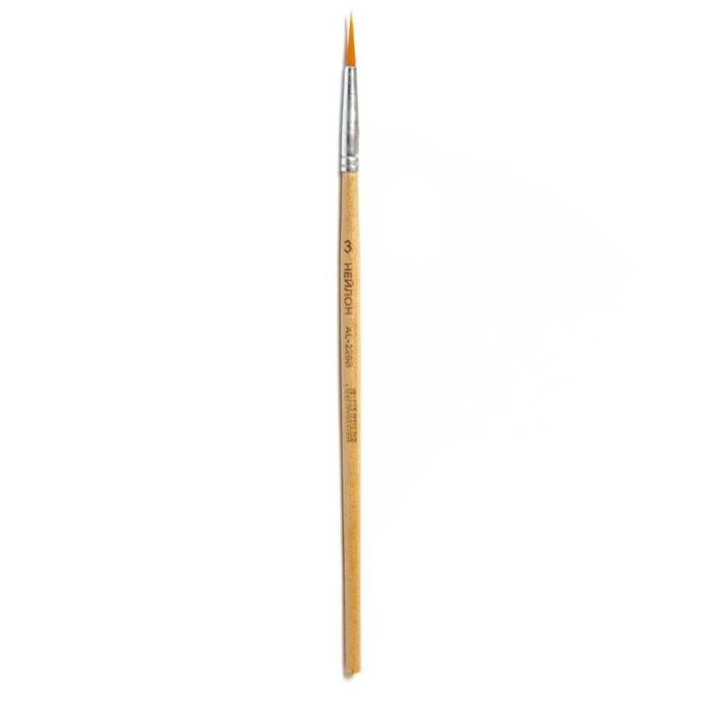 Кисть нейлон, Alingar, круглая, №3, деревянная ручка, 12шт/уп, европодвес