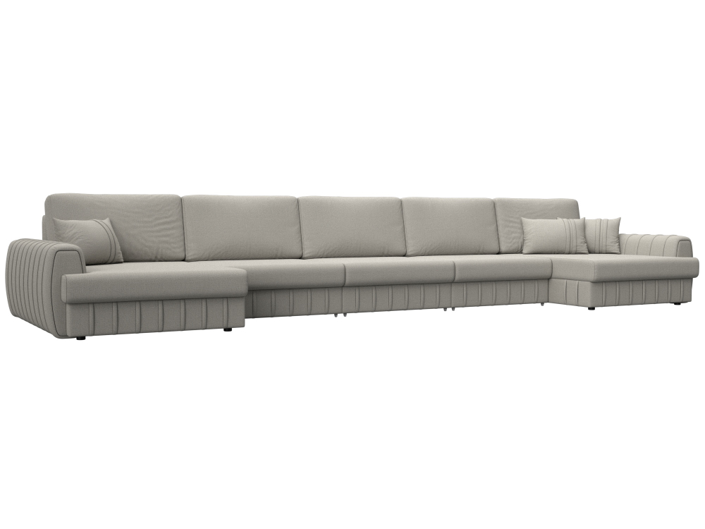 Диван П-образный Лига-057 НПБ МегаЛонг, Амур 02 бежевый, Рогожка, 129350