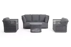 "Лугано" лаунж-зона 5-местная плетеная из роупа (веревки), каркас алюминиевый темно-серый, роуп темно-серый