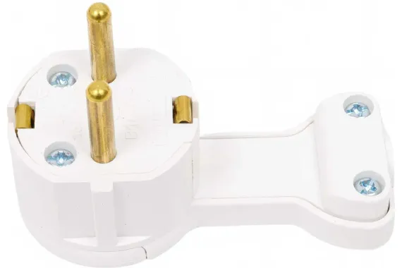 Вилка угловая Bylectrica с заземлением плоская с кольцом белая 39870