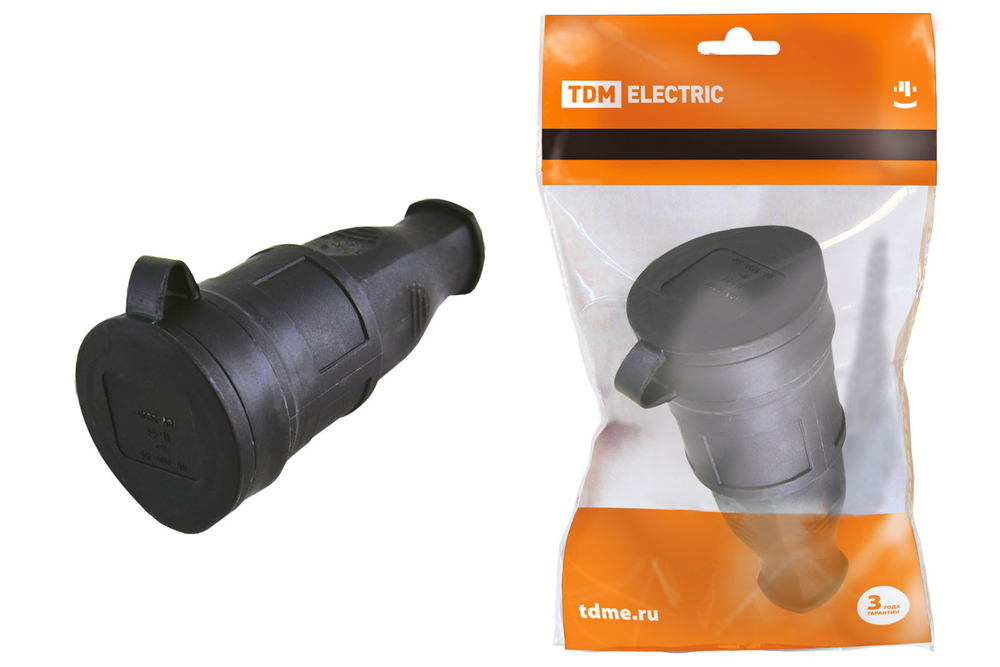 Розетка переносная с заглушкой каучук 2Р+РЕ 16А 250В IP44 TDM SQ0612-0002